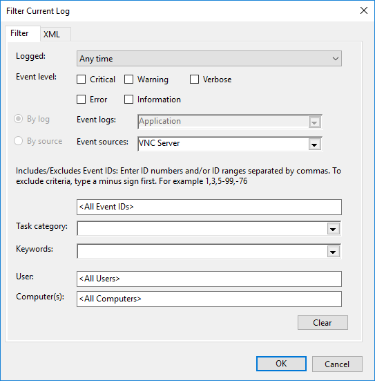 Reviewing logs of connections to RealVNC Server on Windows 