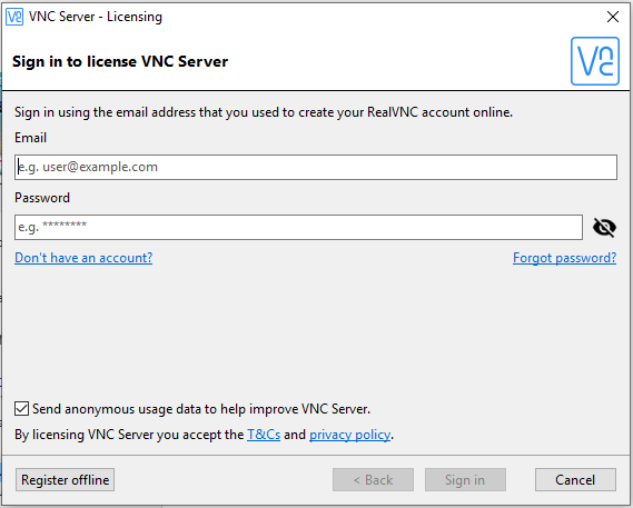 vnc server running as application