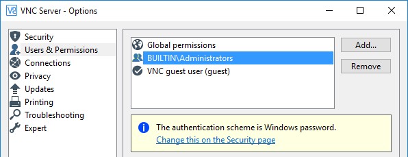 configuration vnc server windows